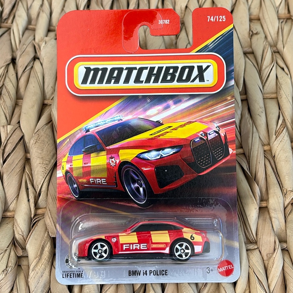 Matchbox BMW i4 Police Toy Car Red & Yellow Fire Rescue Vehicle New 2026